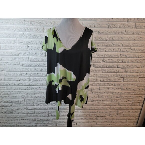 Lily Firmiana Womens Top 2XL Plus Sleeveless Green Abstract Tie WAT122XE - Picture 1 of 8